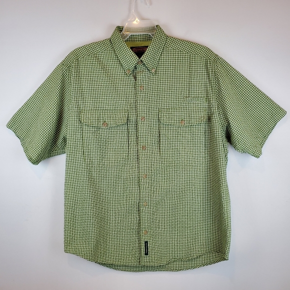 Vintage Flyshacker Green Checkered Outdoor Fishing Shirt Button Up Size L Mens - Picture 2 of 11